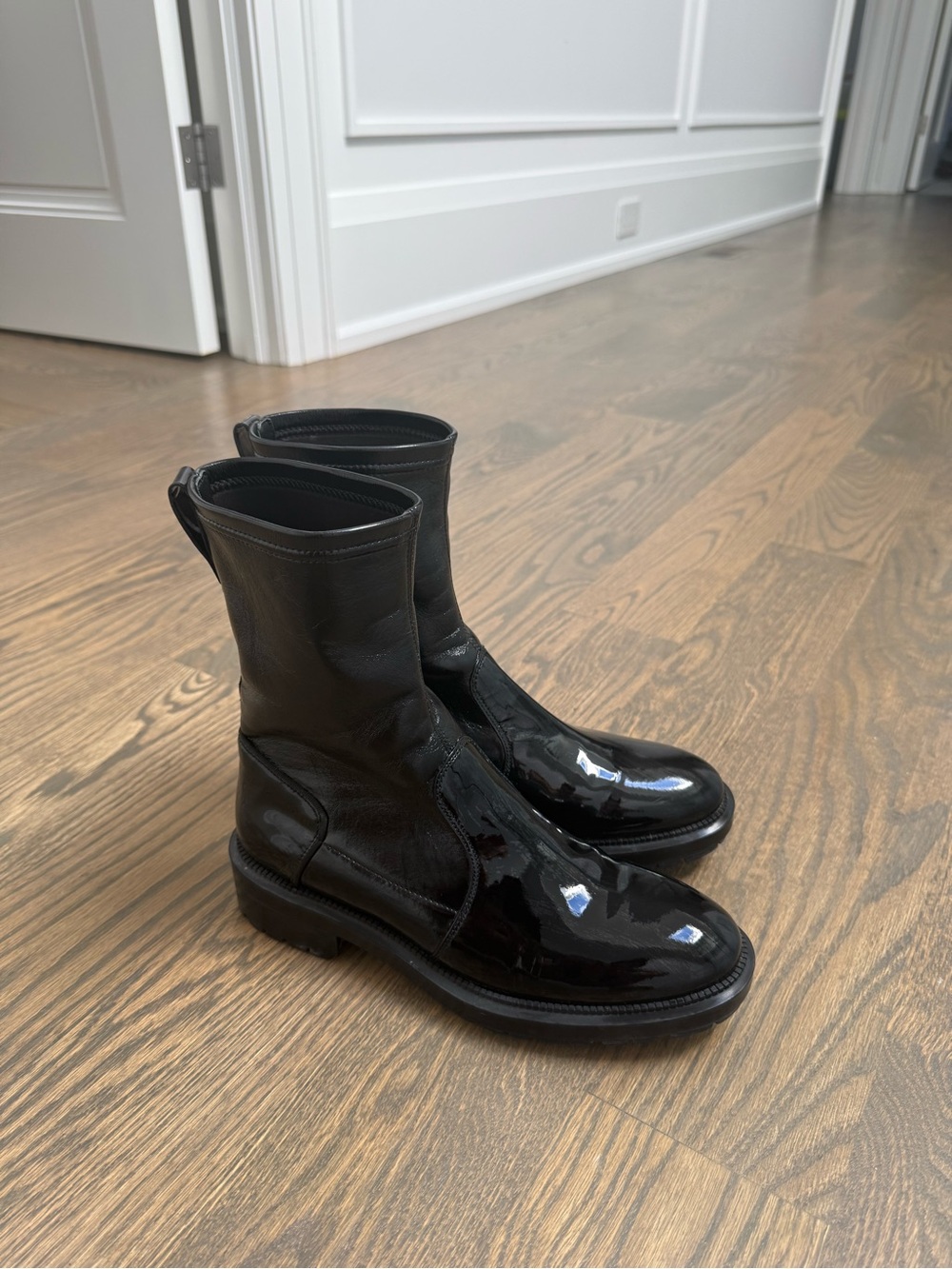 Aquatalia Black Patent Leather Mid-Calf Booties